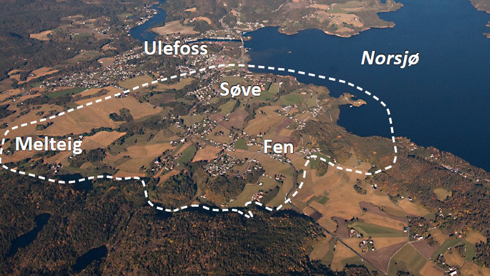 Illustrasjon av Fensfeltet sett fra luften.